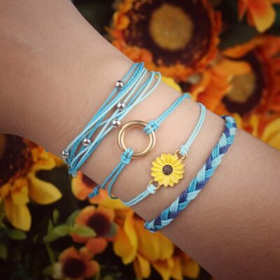 FANCY SHINY Sunflower String Bracelet Handmade Braided Rope Charms Boho Surfer Bracelet for Women - Image 2