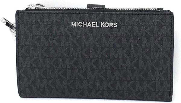 Michael Kors Women's Jet Set Travel Double Zip Wristlet, Black/Silver Hardware, Medium