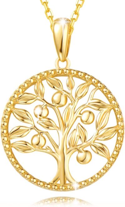 AGVANA Christmas Gifts 14K Solid Real Gold Tree of Life Necklace for Women Dainty Pendant Necklace Fine Jewelry Birthday Gifts for Women Mom Wife Her Yourself, 16"+2"