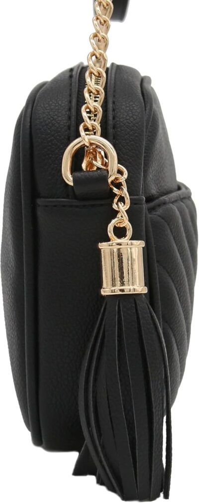 FashionPuzzle Chevron Quilted Crossbody Camera Bag with Chain Strap and Tassel - Image 3