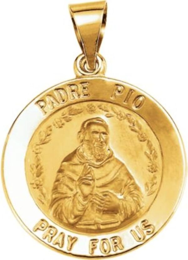 Bonyak Jewelry 14k Yellow Gold 18 mm Round Hollow Padre Pio Medal - Image 3