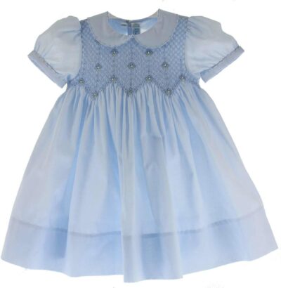 Feltman Brothers Girls Blue Portrait Dress Peter Pan Collar Smocked Bodice