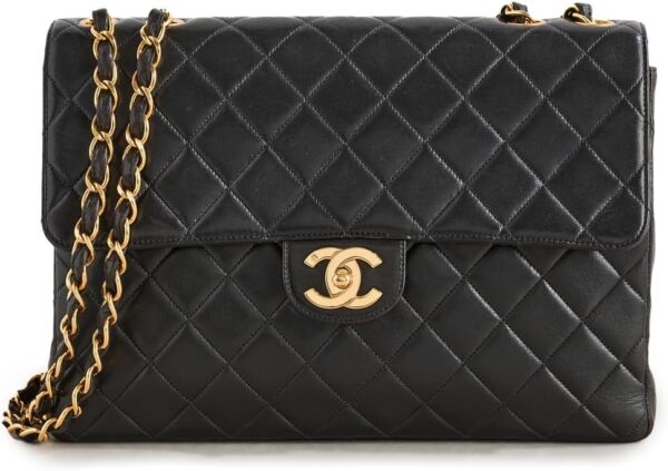 WHAT GOES AROUND COMES AROUND Women's Pre-Loved Chanel Black Lambskin Hal Flap Jumbo Bag