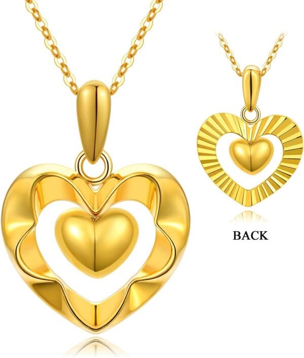 18kt Real Gold Heart Necklaces for Women, Forever Love You Gold Luster Love Hearts Pendant Anniversary Jewelry Gifts for Her, Mom, Wife, 18 Inch - Image 4