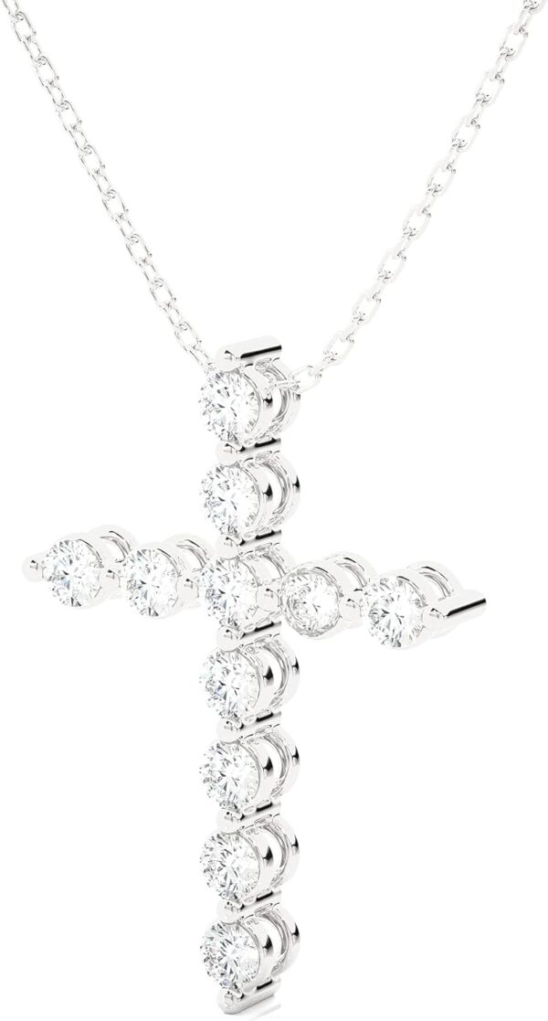 1/5 to 3/4 Carat Diamond Cross Pendant Necklace for Women in 14k White Gold (F-G, SI2-I1/I2, cttw) with 18 Inch Silver Chain and Lobster Claw - Image 2