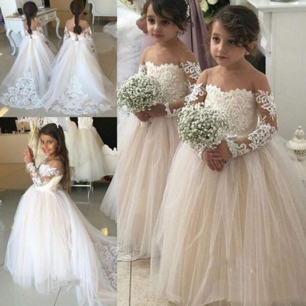 Magicdress Princess Long Flower Girls Lace Dresses Kids Wedding First Communion Tulle Ball Gown with Bow57 - Image 4