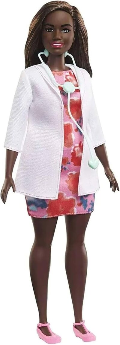 Barbie Careers Fashion Doll & Accessory, Doctor with Curvy Body Type & Brunette Hair Wearing Coat & Flats with Stethoscope - Image 4