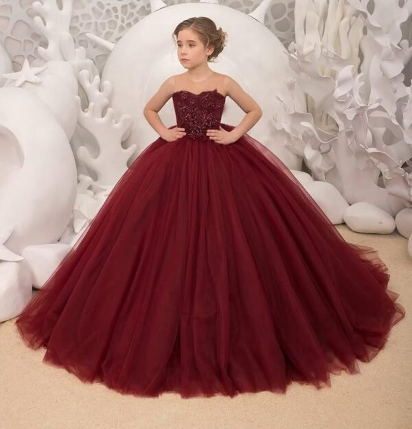 Lovely Tulle Flower Girl Dress for Wedding Lace Applique Princess Pageant Dresses Long Birthday Party Ball Gown - Image 2