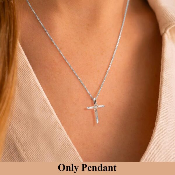 14K White and Rose Gold Diamond Cross Chain Slide Pendant (L- 0.83 Inch, W- 0.57 Inch) - Image 3