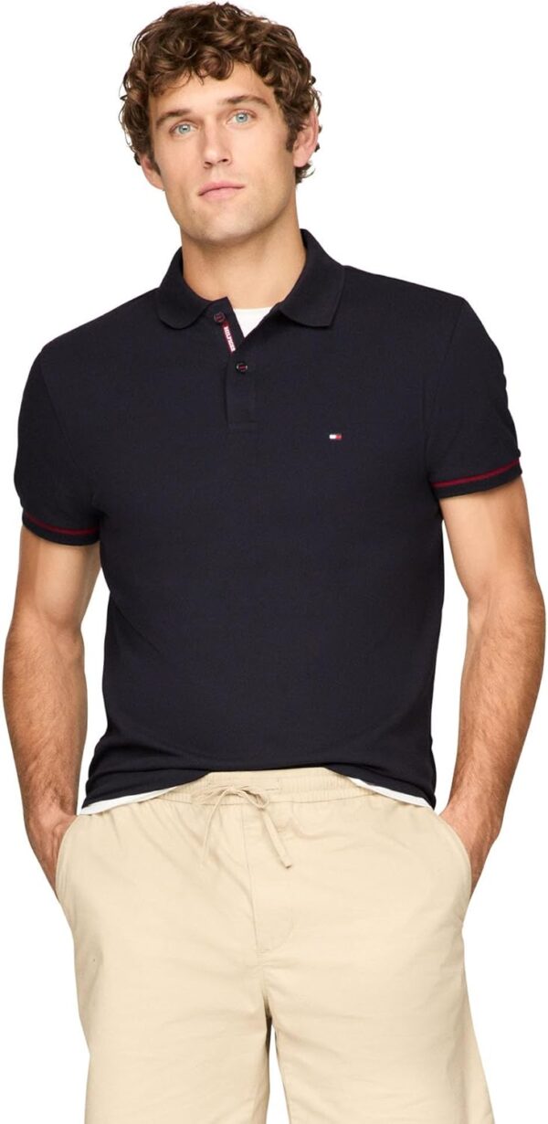 Tommy Hilfiger Men's Short Sleeve Casual Polo Shirts in Regular Fit with Stretch and Cuff Designs