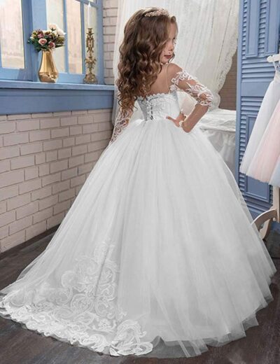 Mulanbridal Lace Princess Holy First Communion Lace Long Sleeves Flower Girl Dresses for Wedding - Image 2