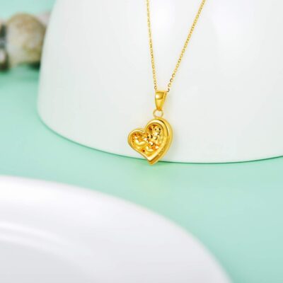 18K Solid Gold Heart Necklace Jewelry for Women, "I Love You Forever" Real Gold Love Heart Pendant Anniversary Jewelry Gifts for Mom, Wife 18" - Image 3