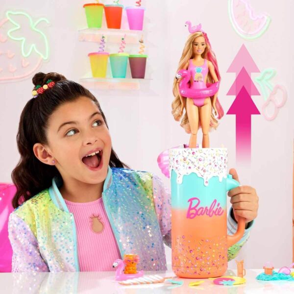 Barbie Pop Reveal Doll & Accessories, Rise & Surprise Fruit Series Gift Set with Scented Doll, Squishy Scented Pet, Color Change, Moldable Sand & More, 15+ Surprises - Image 2