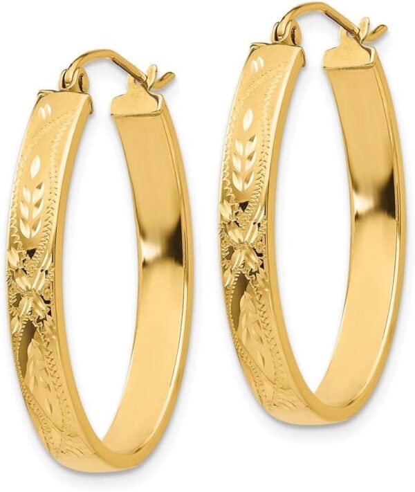 Roy Rose Jewelry 14K Yellow Gold Satin & Diamond-Cut Oval Hoop Earrings ~ 4mm width - Image 2