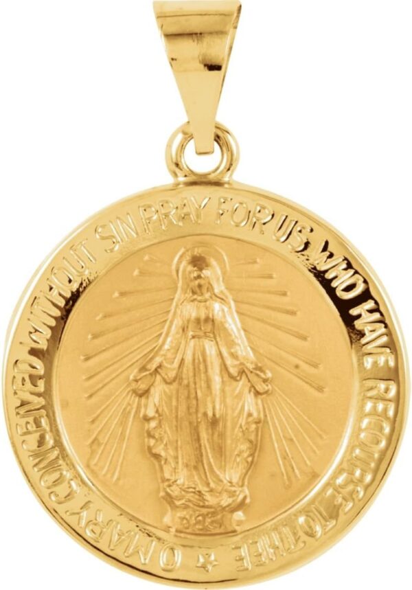 Bonyak Jewelry 14k Yellow Gold 18 mm Hollow Round Miraculous Medal