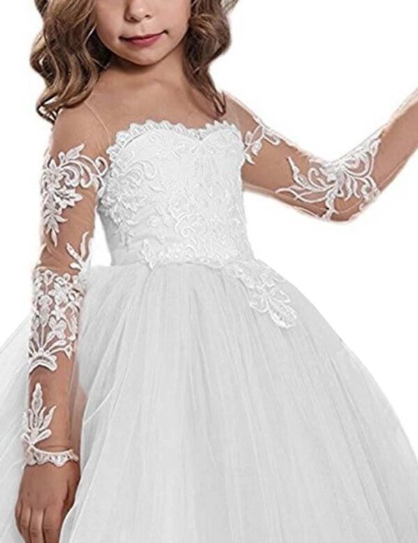 Mulanbridal Lace Princess Holy First Communion Lace Long Sleeves Flower Girl Dresses for Wedding - Image 3