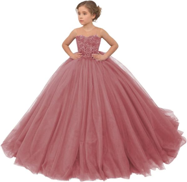 Lovely Tulle Flower Girl Dress for Wedding Lace Applique Princess Pageant Dresses Long Birthday Party Ball Gown