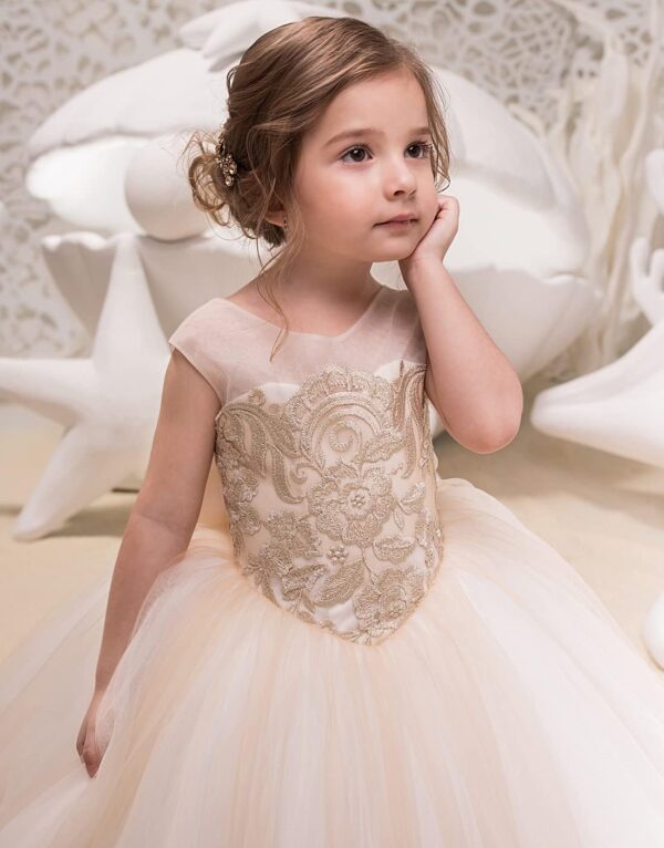 Lovely Flower Girl Dress Tulle lace Applique Princess Wedding Pageant Ball Gown - Image 2