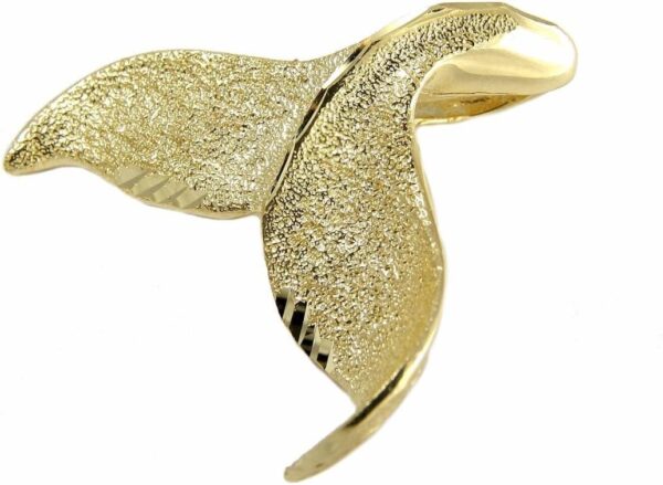 Arthur's Jewelry 14k solid yellow gold Hawaiian diamond cut whale tail slide pendant 24.80mm - Image 2