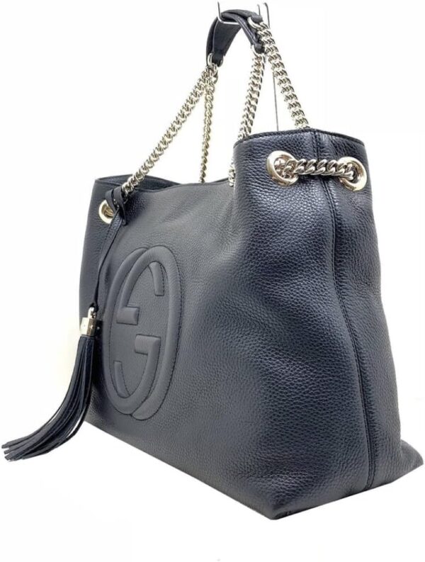 Gucci SOHO Black GG Logo Leather Chain Tote Bag Style 536196 - Image 2