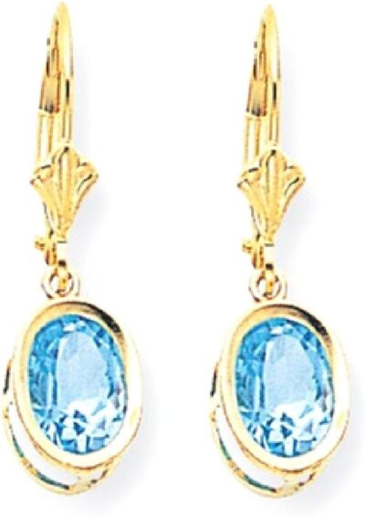 14K Solid Yellow Gold Oval Swiss Blue Topaz Drop Dangle Earrings Gemstone December Birthstone Jewelry - Image 4