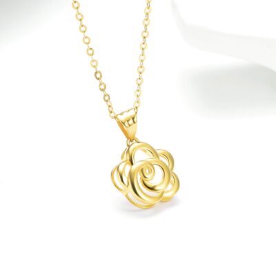 SISGEM 18k Yellow Gold Flower Pendant and Chain Necklace for Women, Jewelry Present for Wife, Gifts for Her, 18" - Image 4