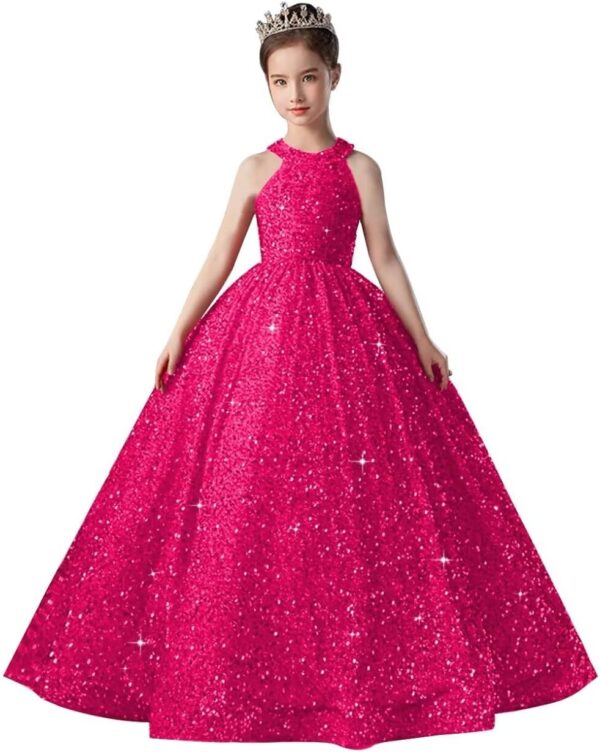 Sequin Pageant Dress for Girls Sparkly Ball Gown Flower Girl Dresses for Wedding Princess Kids Toddle Dress