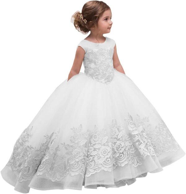 ABAO SISTER Elegant Flower Girl Dress for Wedding Kids Sleevelesss Lace Pageant Ball Gowns