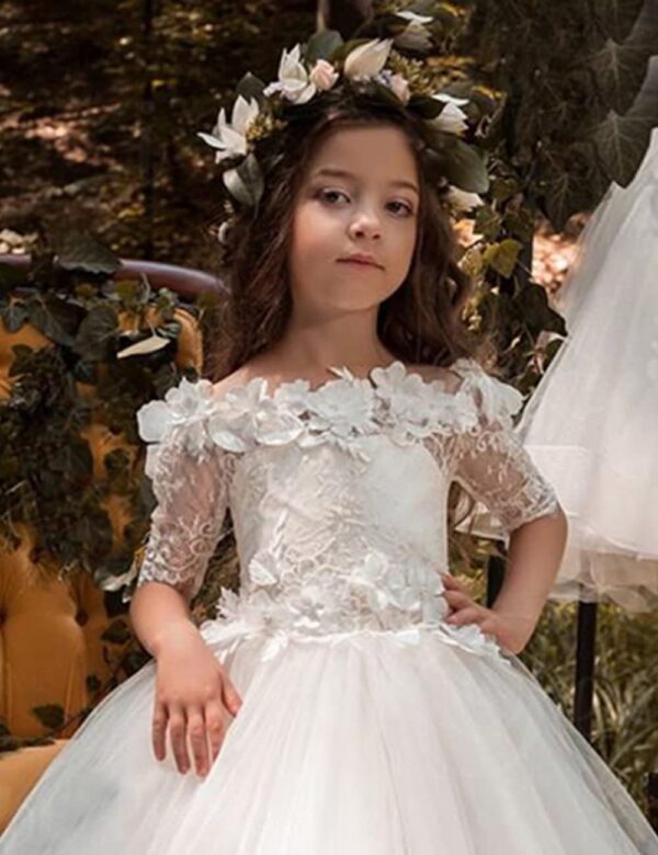 Mulanbridal Lace Flower Girl Dress for Weddings Butterfly Kids Trailing Pageant Ball Gowns - Image 3