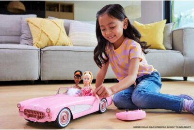 Hot Wheels Barbie RC Corvette from Barbie The Movie, Full-Function Remote-Control Toy Car Holds 2 Barbie Dolls - Image 2