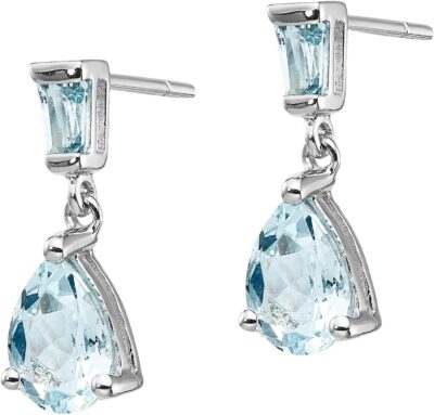 14K White Gold Aquamarine Drop Earrings - March Birthstone Dangle Jewelry for Women - Image 3