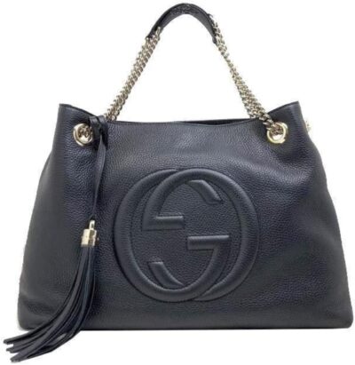 Gucci SOHO Black GG Logo Leather Chain Tote Bag Style 536196