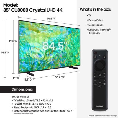 Samsung 85-Inch CU8000 4K Crystal UHD Smart TV (2023) - PurColor, Object Tracking Sound Lite, Alexa Built-In - Image 2