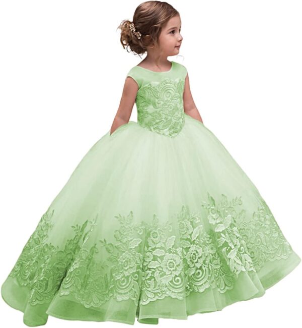 Lovely Flower Girl Dress Tulle lace Applique Princess Wedding Pageant Ball Gown