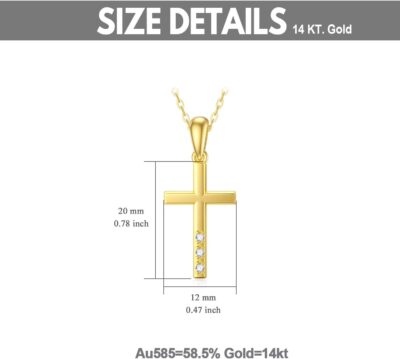 14K Gold Natural Diamond Cross Necklace for Women, Dainty Gold Diamond Accent Cross Pendant Jewelry Religious Blessing Gift for Mom, Wife - Image 2