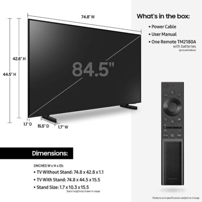 SAMSUNG 85-Inch Class Crystal 4K UHD AU8000 Series HDR, 3 HDMI Ports, Motion Xcelerator, Tap View, PC on TV, Q Symphony, Smart TV with Alexa Built-In (UN85AU8000FXZA, 2021 Model) - Image 2