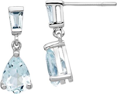 14K White Gold Aquamarine Drop Earrings - March Birthstone Dangle Jewelry for Women