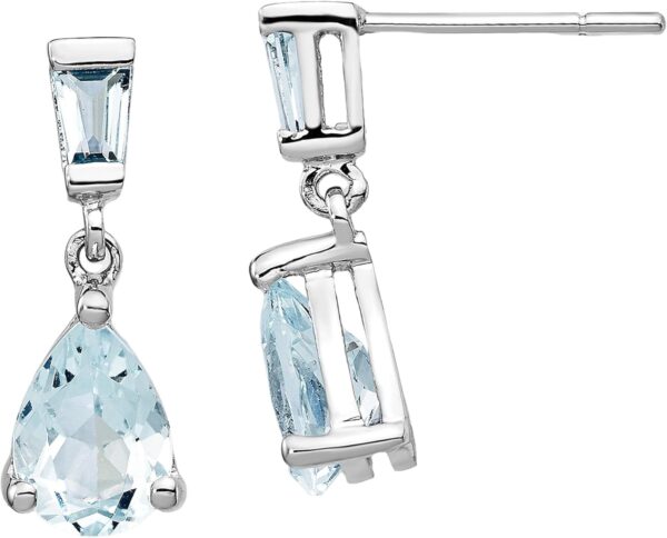 14K Solid White Gold Blue Aquamarine Drop Dangle Earrings March Birthstone Jewelry