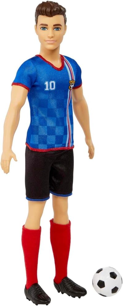 Barbie Careers Ken Fashion Doll & Accessory, Soccer Player with Cropped Hair, #10 Uniform, Tall Socks, Cleats & Soccer Ball - Image 3