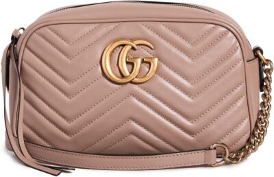 Gucci Women's Pre-Loved Pink Leather Gg Marmont Cross-Body Bag