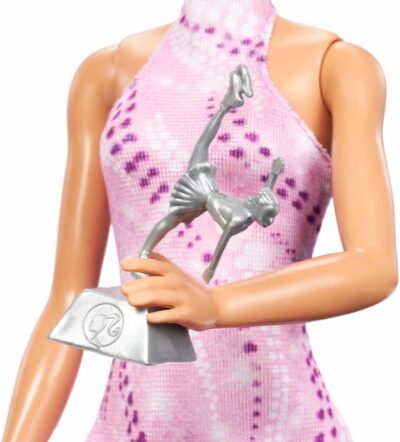 Barbie Careers Fashion Doll & Accessories, Brunette Ice Skater in Removable Pink Outfit with Ice Skates & Trophy - Image 4