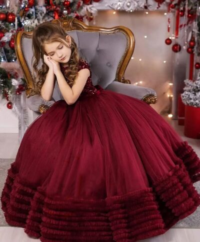 Mulanbridal Sequins Princess Flower Girl Dress Tulle Kids Bridesmaid Wedding Party Pageant Ball Gowns - Image 2