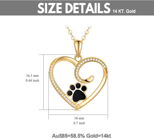 14k Gold Heart Pendant Necklace for Women, Real Gold Dog Cat Paw Print Jewelry Gifts for Her, 16-18 Inch - Image 4