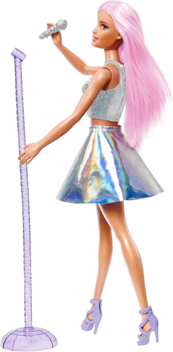 Barbie Careers Fashion Doll & Accessory, Pop Star with Pink Hair Wearing Iridescent Skirt with Microphone - Image 5