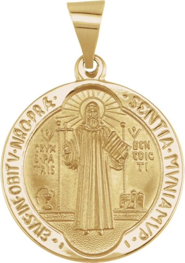 Bonyak Jewelry 14k Yellow Gold 18 mm Round Hollow St. Benedict Medal