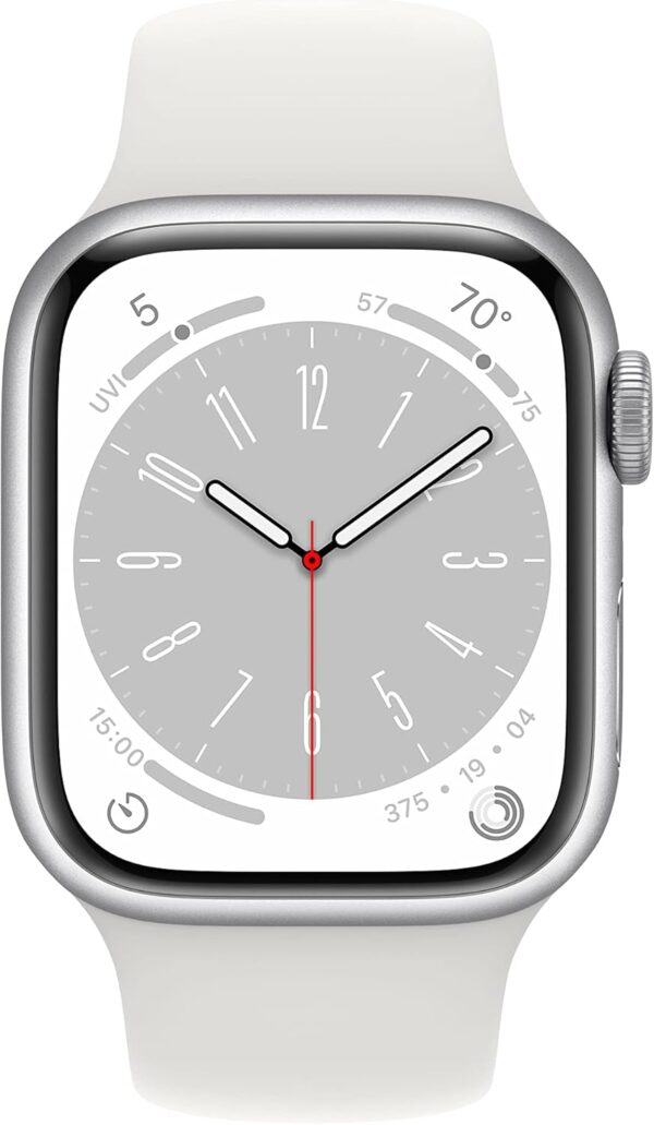 Apple Watch Series 8 [GPS + Cellular, 41mm] - Silver Aluminum Case with White Sport Band, S/M (Renewed) - Image 2