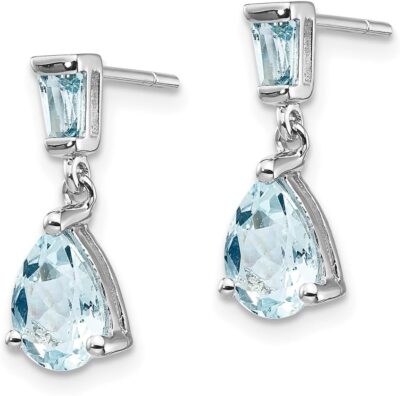 14K White Gold Aquamarine Drop Earrings - March Birthstone Dangle Jewelry for Women - Image 4