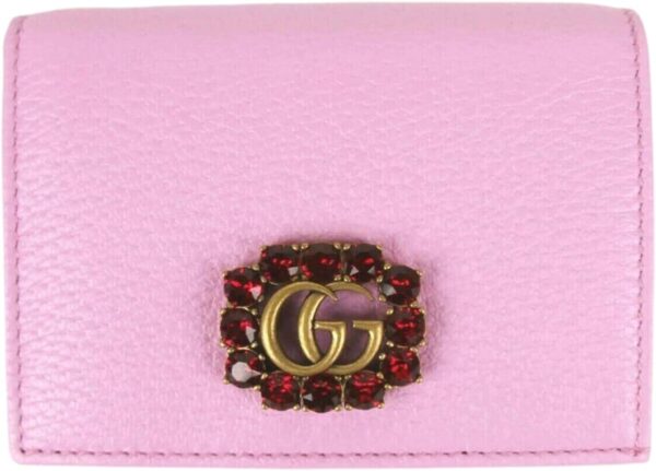 Gucci Marmont Women's Pink Leather Wallet w/Crystal Double G