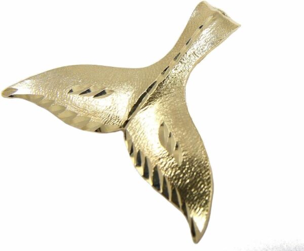 Arthur's Jewelry 14K solid yellow gold Hawaiian diamond cut whale tail slide pendant large 38.5mm - Image 2