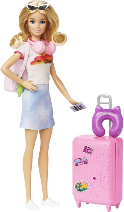 Barbie Doll & Accessories, Travel Set with Puppy and 10+ Pieces, Suitcase Opens & Closes, Barbie "Malibu" with Blonde Hair - Image 4